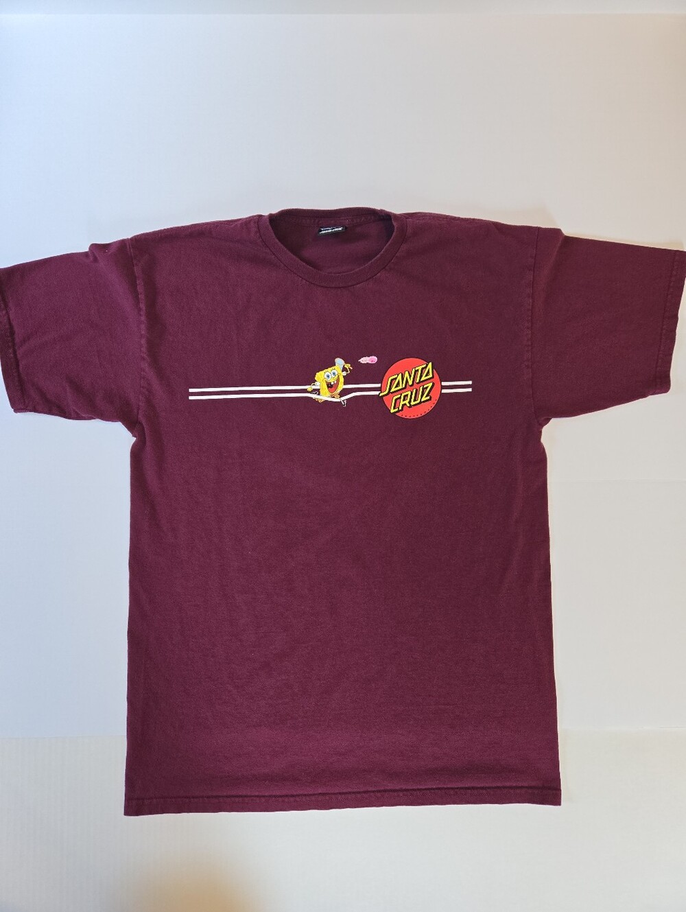 Santa Cruz SpongeBob Collab Mens T Shirt L  Maroon Excellent Condition